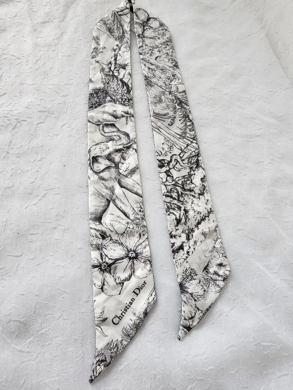 Auth Dior Mitzah Jungle Toile Silk Twilly Scarf